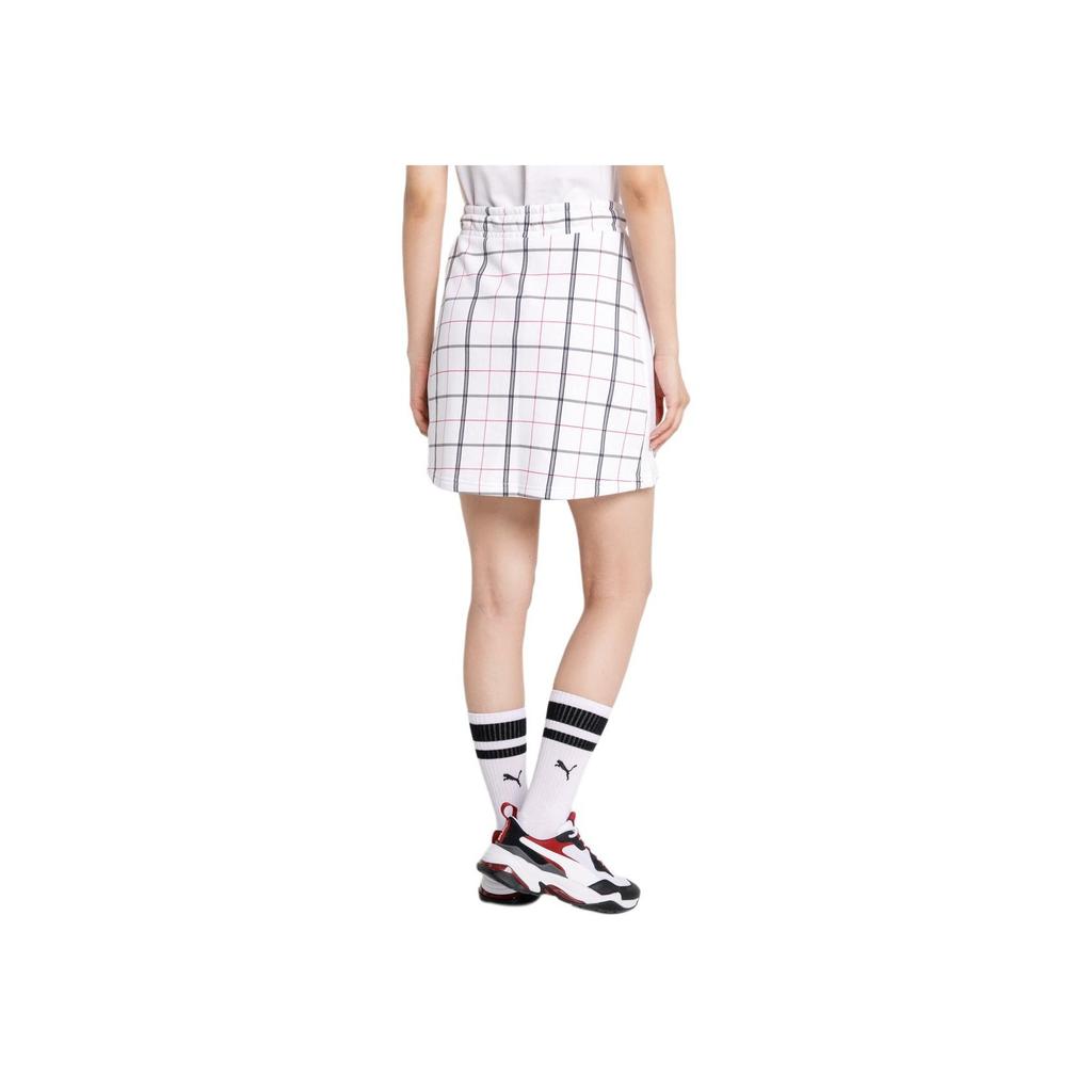 Puma Breathable Comfortable Versatile Plaid Print Slim Fit Casual Skirt Women skirts White 597893-02