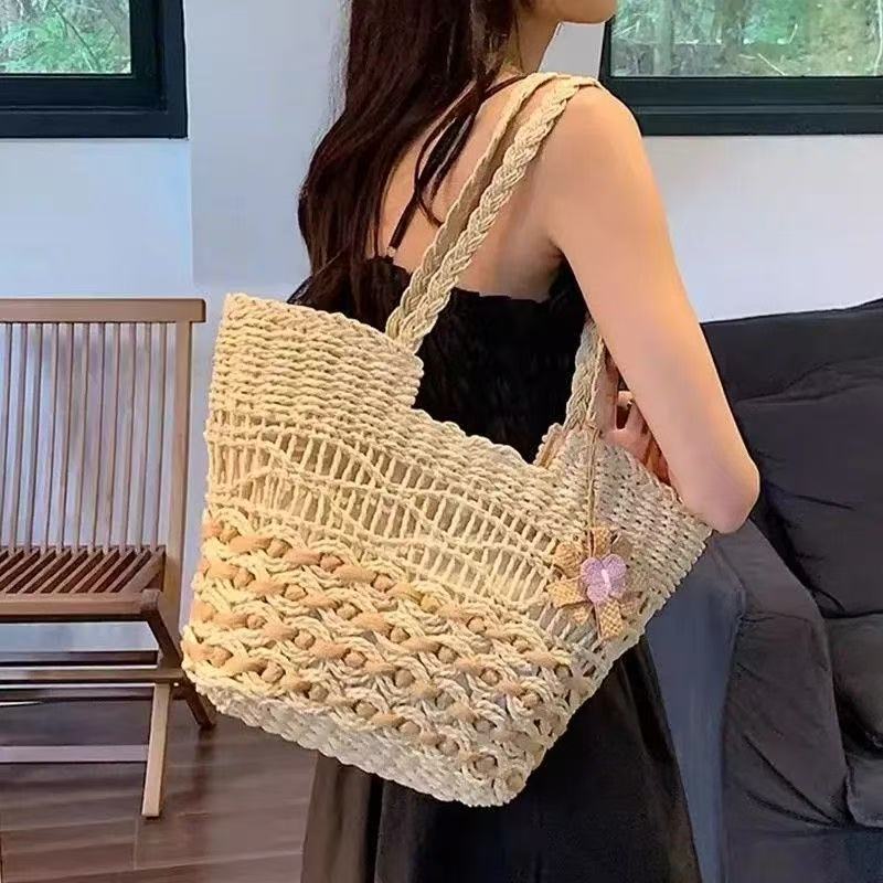 New Summer Straw Woven Bag for Women Fashion All-match Casual Shoulder Bag Forest Style Handmade Bag Large Capacity Beach Bag