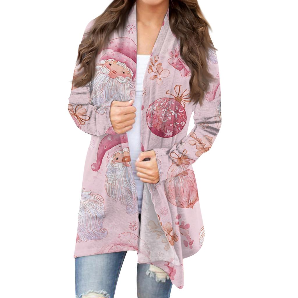 Women's Fashion Christmas Print Jacket Long Sleeve Casual Cardigan Coat