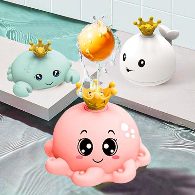 Brinquedos de banheira iluminados para bebês, brinquedos de piscina flutuantes de água de baleia, brinquedos de piscina de rotação para bebês, brinquedo de piscina de aspersão de água de polvo com 4 jatos de água