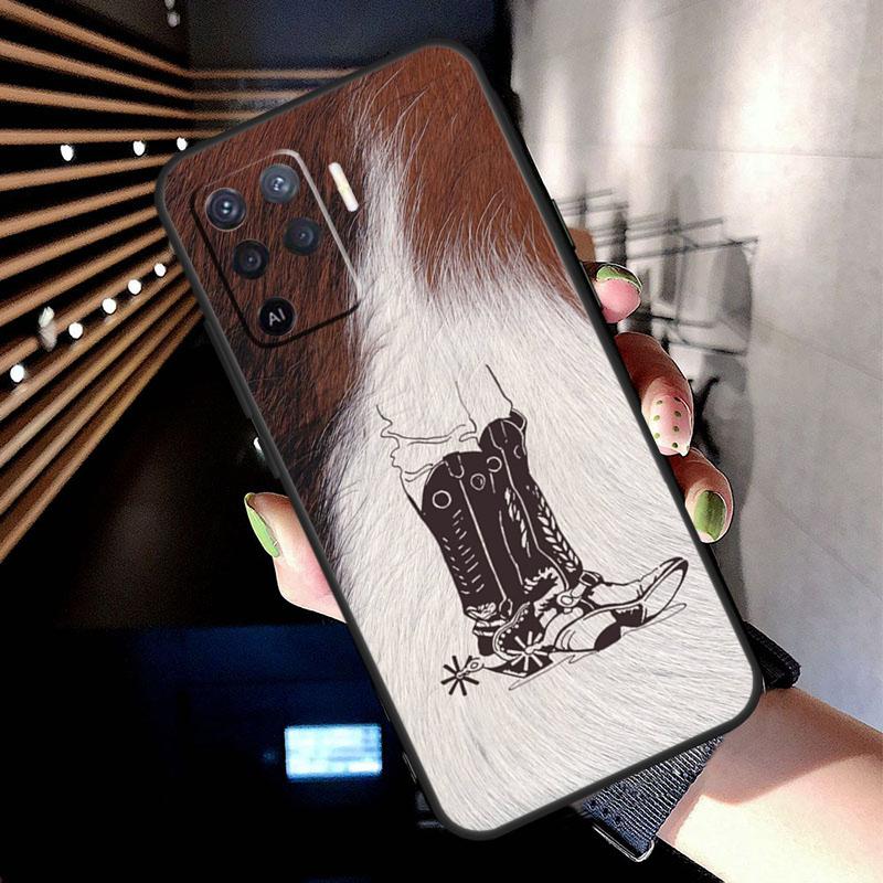 Western Cowgirl Cowboy Boots Cowhide Case For Oppo A5 Pro A15 A17 A57 A77 A18 A38 A58 A78 A94 A74 A54 A16 A76 A96 A40 A60 A80
