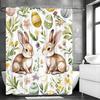 Cute Easter Bunny Shower Curtain, Spring Floral Pattern, Cute Bunny Eggs Farmhouse Bathroom Decorative Shower Curtain, Waterproo
