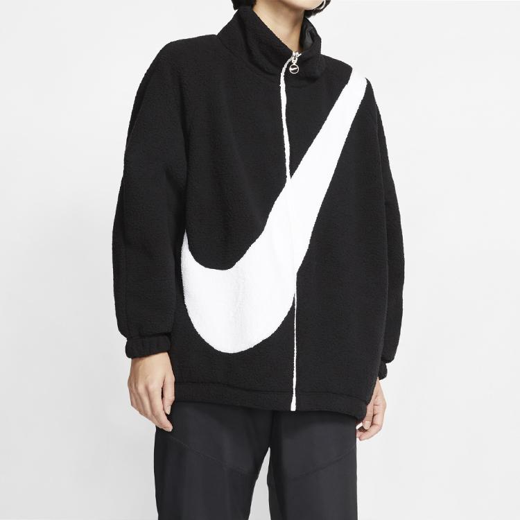 Nike Big Swoosh Logo Fleece Reversible Jacket With Extra Lining, U.S. Edition, Winter Women Jacket Black CI8937-010