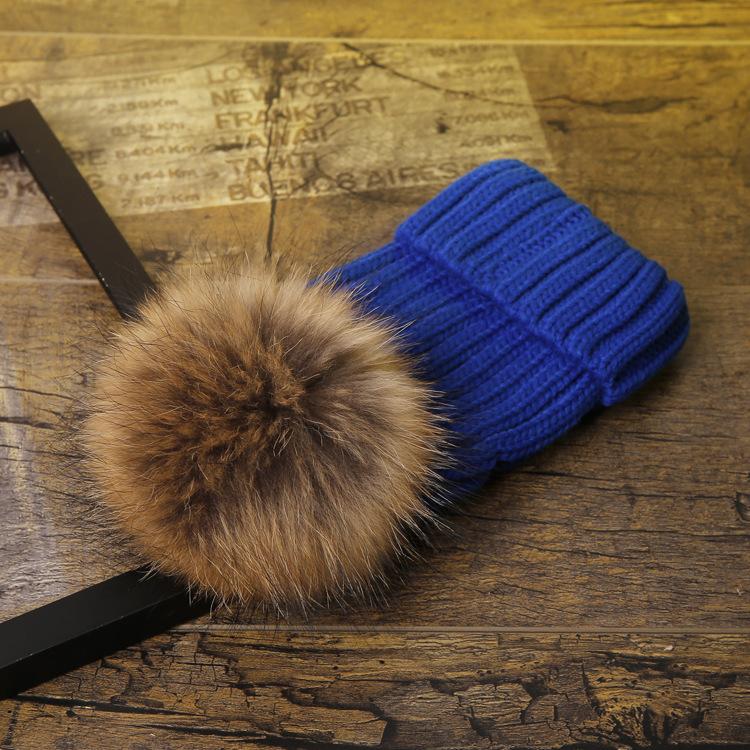 Factory Winter New Large Custom Hat Real Fur Knit Double Pom Pom Hat