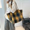British Style Autumn and Winter Woolen Plaid Double-sided Bag Fresh College Style Shoulder Bag Large Capacity Lazy Style Tote Bag Women