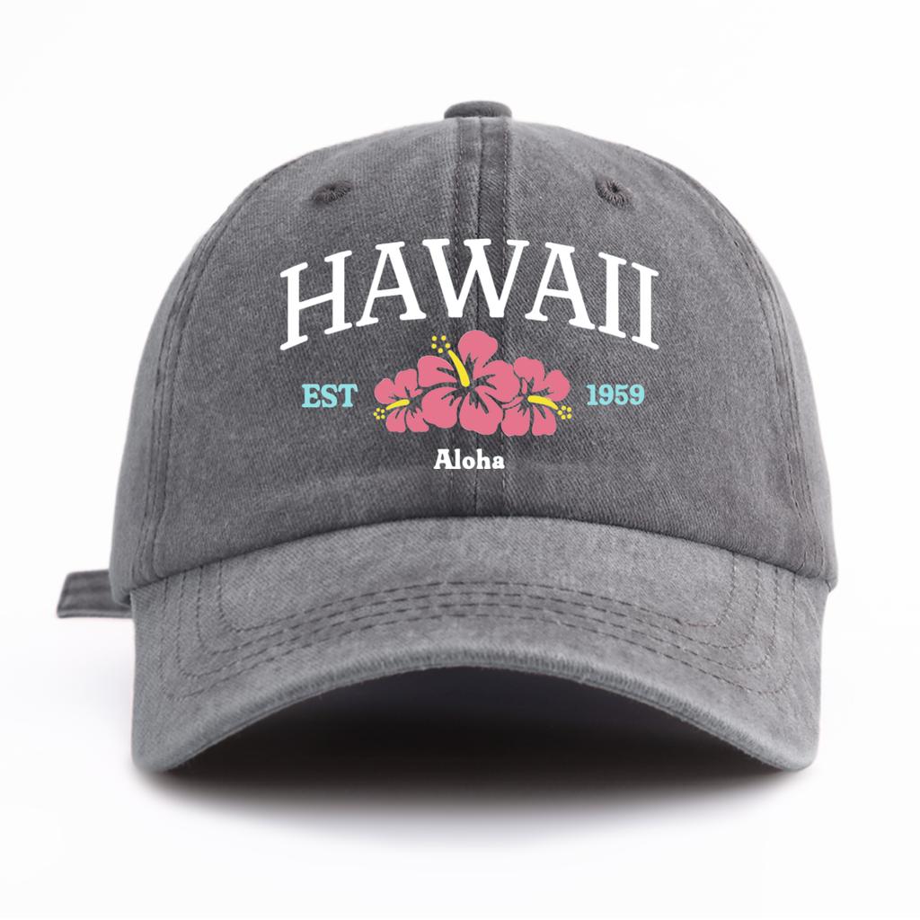 1pc HAWAII Print Washed Baseball Cap for AdultsMinimalist Retro Style Casual Soft Adjustable Dad Hat Perfect As Gift