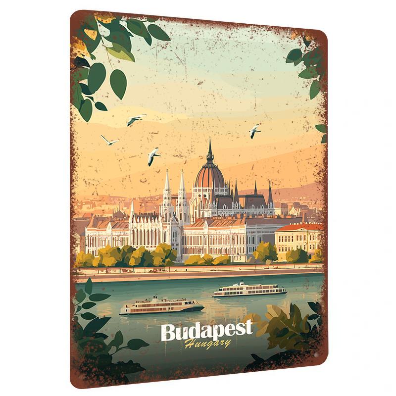 

Budapest Hungary Parliament Building Danube River Landscape Vintage Metal Wall Art Decor for Living Room Study 20x30cm（7.8x11.8inch）