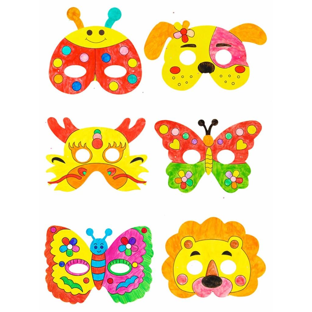 8Pcs Cartoon Animal Painting Masks Diy Color Kindergarten Graffiti Coloring Crafts Toys Children Creative Hand-Painted Fun Toys