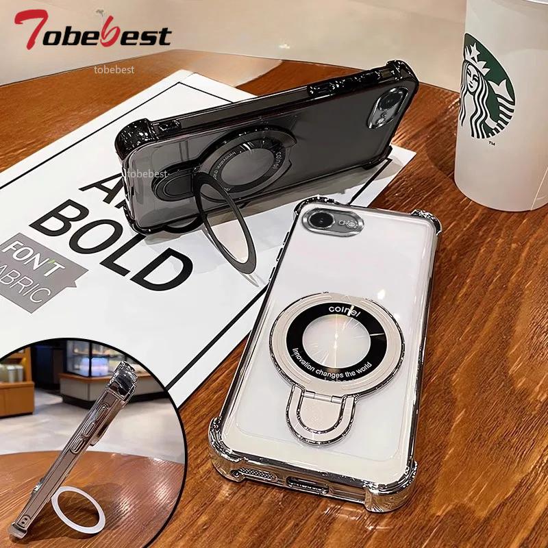 Shockproof Plating Magnetic Bracket Magsafe Case For iphone 16E 2025 16 15 14 13 12 11 Pro Max Silicone Cover