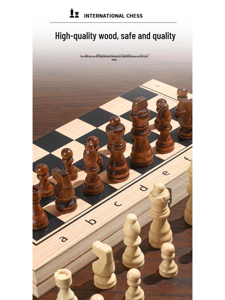 Premium Solid Wood 3-in-1 Chess Set: Chess, Double Queen, and Checkers