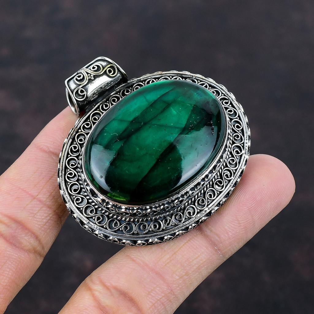 Prívesok z drahokamov s labradoritom Green Fire 925 Strieborný prívesok Ručne vyrábaný prívesok z labradoritových šperkov Darček pre ňu Elegantný vintage prívesok