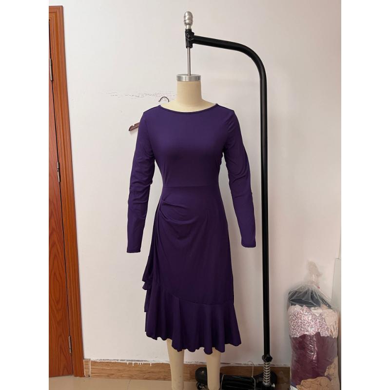 Fashionable and Elegant Solid Color Long Sleeve Round Neck Women's Dress In Autumn and Winter