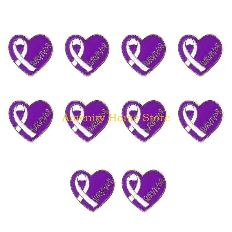 F26C 10Pcs Awareness Brooch Heart Alloy Pin Awareness Lapel Pins with Back Clasp For Healthcare Workers