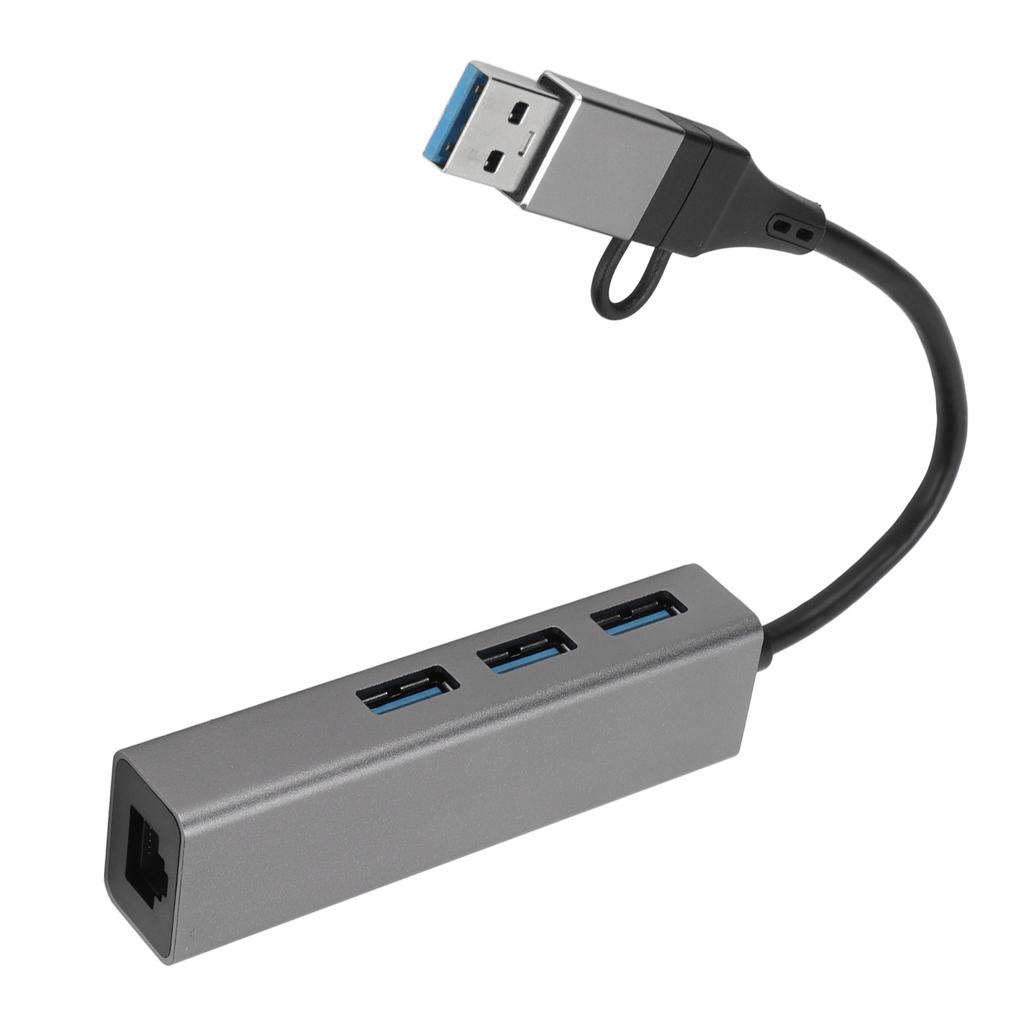 USB3.0 Hub 5Gbps Plug and Play 4 Port Aluminum Alloy USB C To RJ45 Adapter for Windows for Linux for OS X Silver Gray
