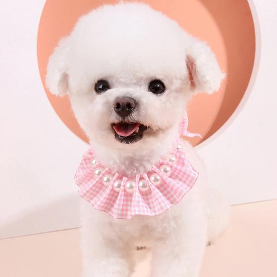 Convenient Pet Collar Faux Pearl Decoration Polyester Layout Props Adjustable Pet Bib for Kitten
