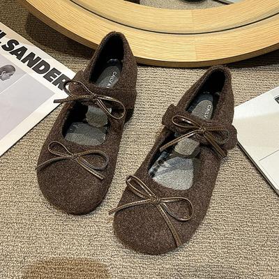 Einfarbige Ballerinas mit Schleife Winter Runde Zehenpartie Slipper Damen Schuhe im Angebot 2025 Neue flache Schuhe mit flachen Absätzen Sapatos Baixos