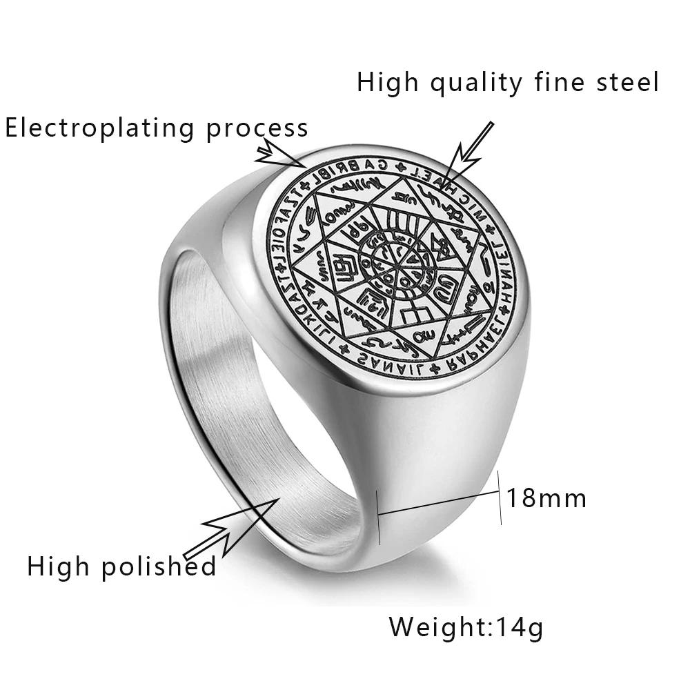 YILUOCD Siegel der Sieben Erzengel Ringe für Männer Der Schlüssel Salomos Ring Kabbala Talisman Amulett Edelstahl Herrenschmuck