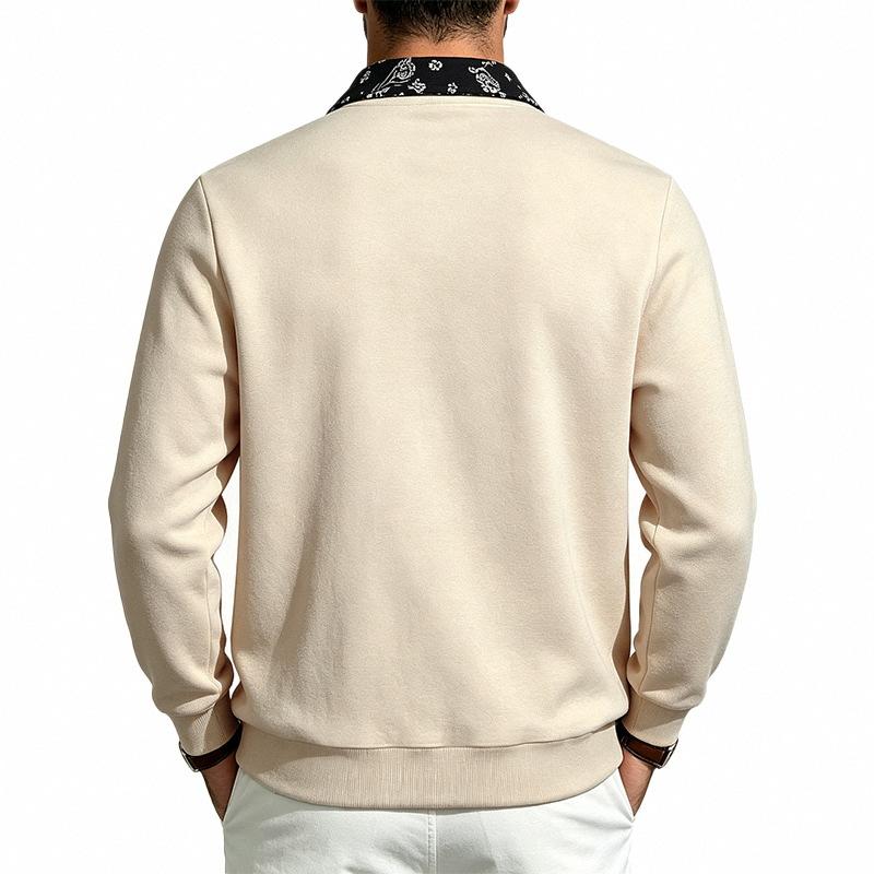 Men Patchwork Collar Sweatshirt Long Sleeve Button Pullover Tops Autumn Winter Casual Loose Fit Men's Sweatshirts Daily Male Clothing