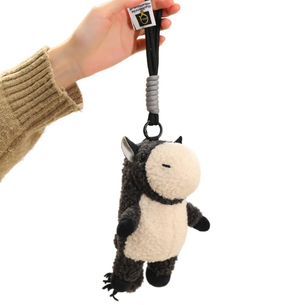 Creative Plush Pony Pendant Cute Cartoon Horse Doll Pendant Plush Horse Keychain  Car Decoration Dark Grey Style B