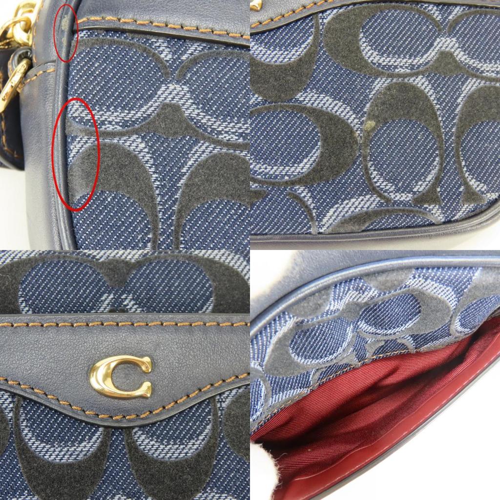 Gebrauchte COACH Bauchtasche Signature Denim F58550 Gürtel Denim/Leder Marineblau Marineblau Kameratasche