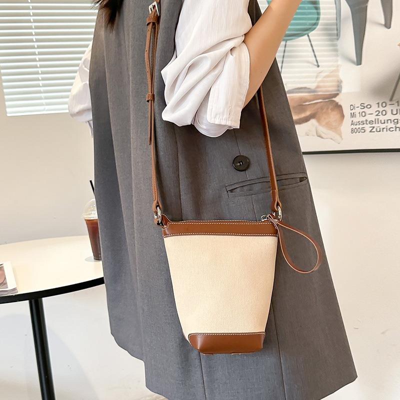 Fashion Versatile Patchwork Mini Bucket Bag for Women 2025 Summer Single Shoulder Crossbody Bag Korean Style Casual Phone Bag Trendy