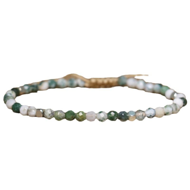 Tree Agate Moss Agate Faceted Bead Bracelet – Gold Accent Adjustable Boho Jewelry, Nature Calm Gift for Women