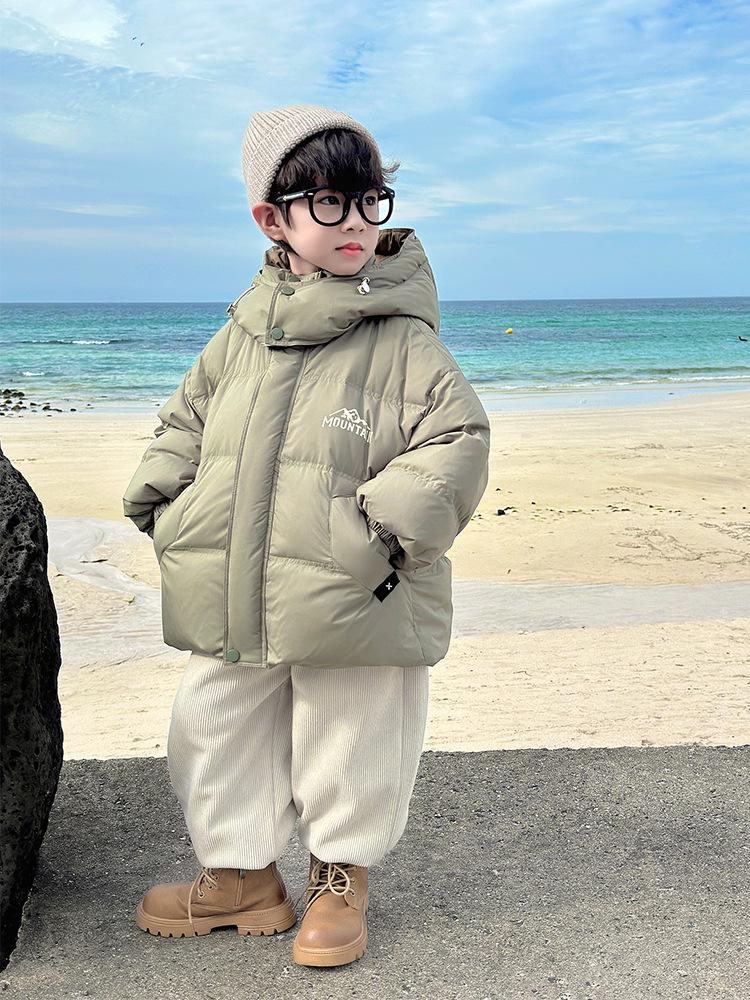 Fairy Tale Boys' Hooded Winter Down Jacket - Thick, High Content 90 White Duck Down
