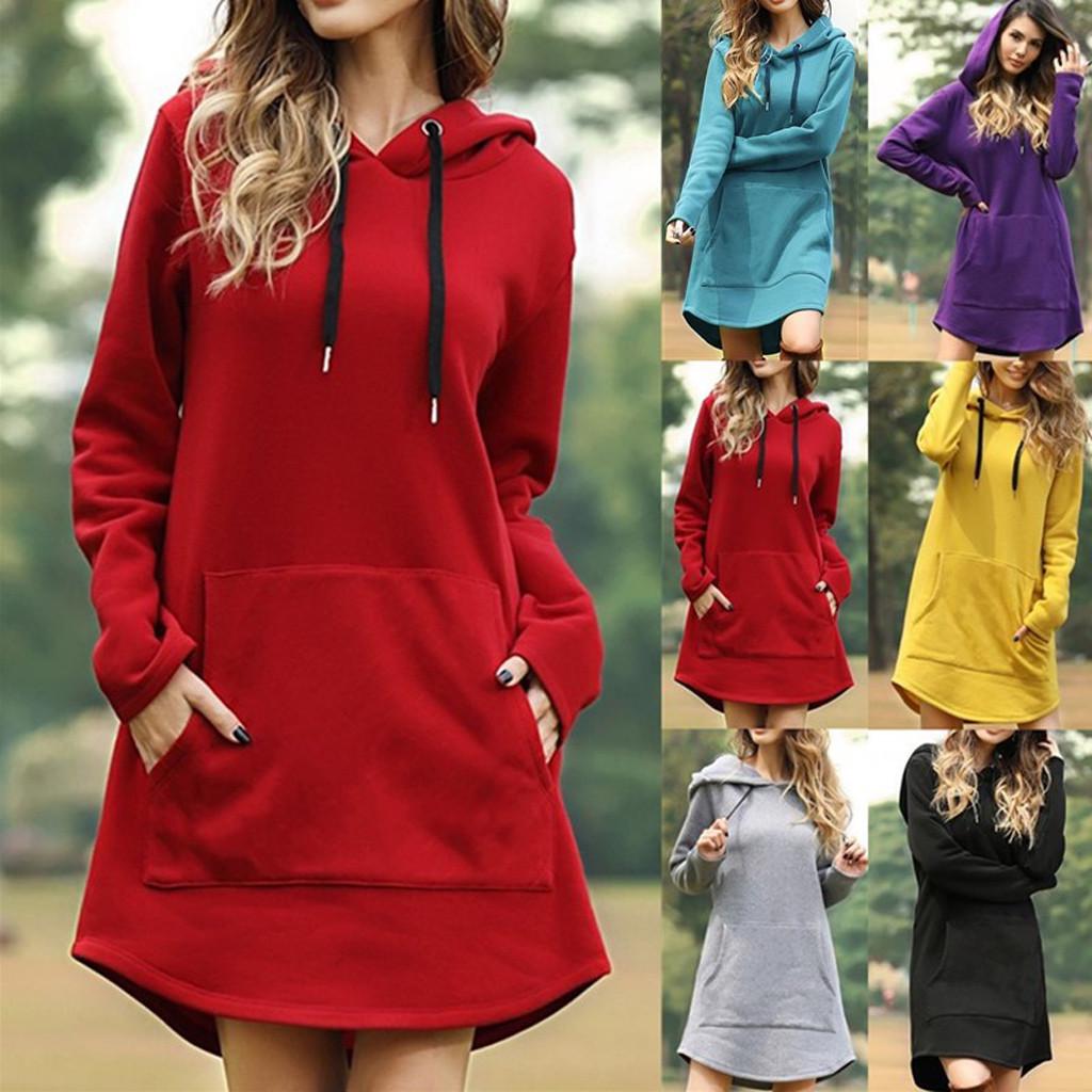 Circles Women Long Length Loose Casual Solid Drawstring Drawstring Pocket Womens Hoodie Sale Womens Dress Sale,Red