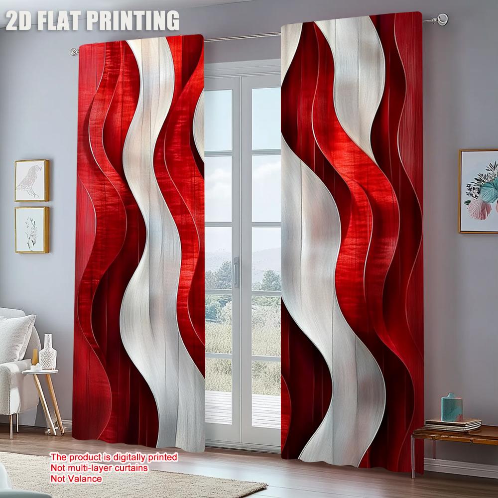 Set Of 2 Spring Summer Curtains Red White Art Digital Print Drapes Versatile Durable Polyester Holiday Perfect Bedroom Curtain For Decor