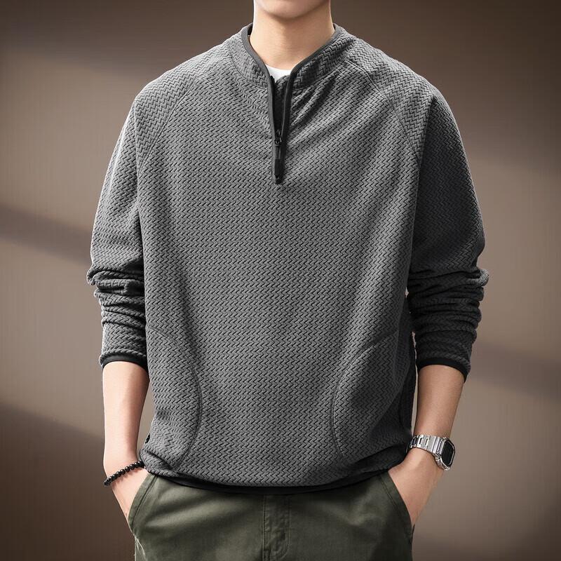 Men s American Retro Wave Pattern Half-Zip Long Sleeve Sweatshirt 2XL