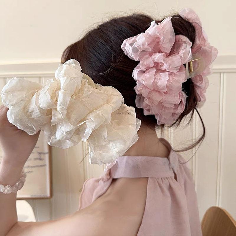 New Large Chiffon Bow Hair Claw Clip Elegant Large Size Fabric Ribbon Flower Hair Clip Jaw Clamps Accessories For Women Hairpins