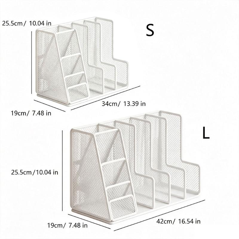 Office Desk File Rack Metal Paper Holder with Split Sections and Side Storage for Study Table Use and Home Desks