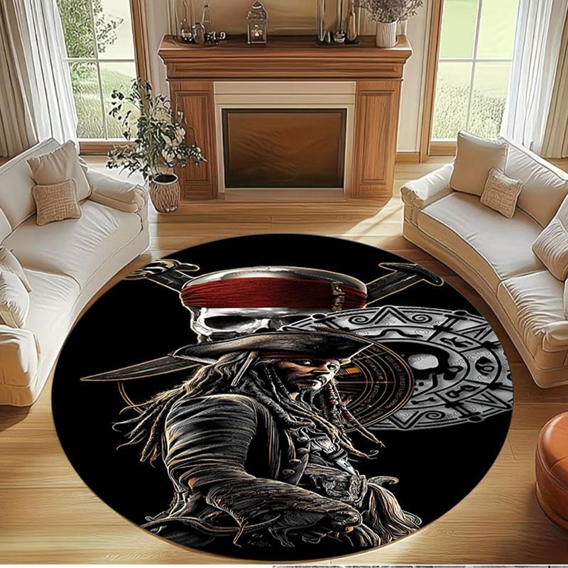 Captain Jack Sparrow Print Round Rug, Washable Floor Carpet, For Entryway Dorm Laundry Room Office Study, Home Decor Birthday Christmas Gift