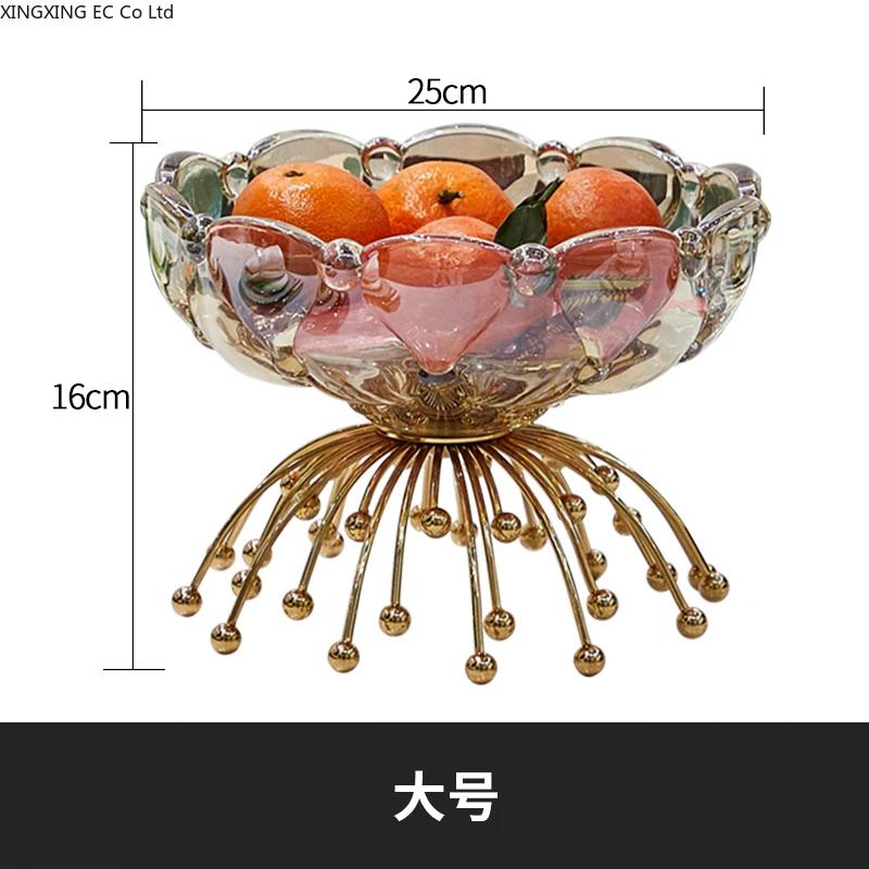 Nordic Golden Light Luxury Fruit Plate Living Room Coffee Table Creative Transparent Glass Candy Bowl Snack Plate Tableware