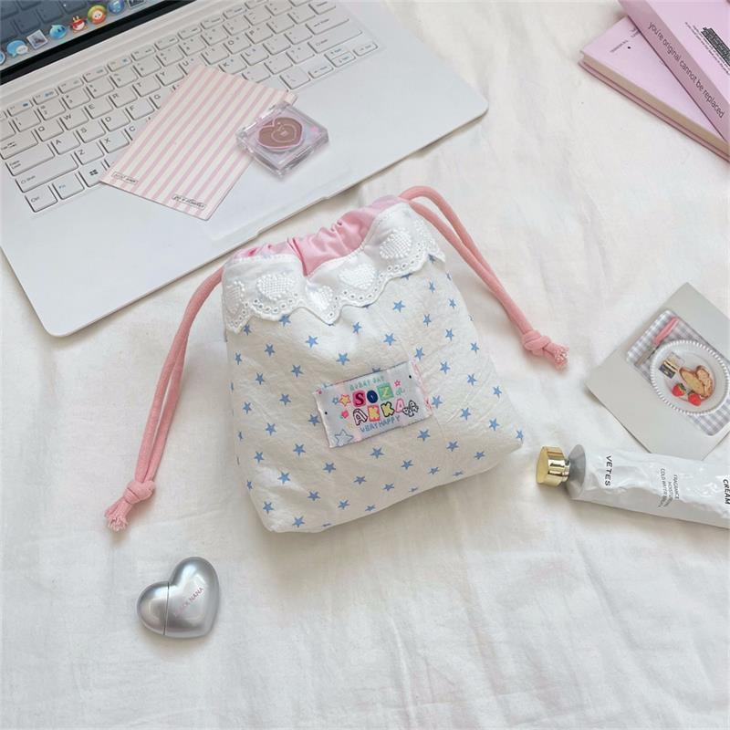 

Sweet Lace Drawstring Cosmetic Bag Coin Purse Headphone Bag Travel Card Holder Id Key Portable Storage Bag Girly Gifts