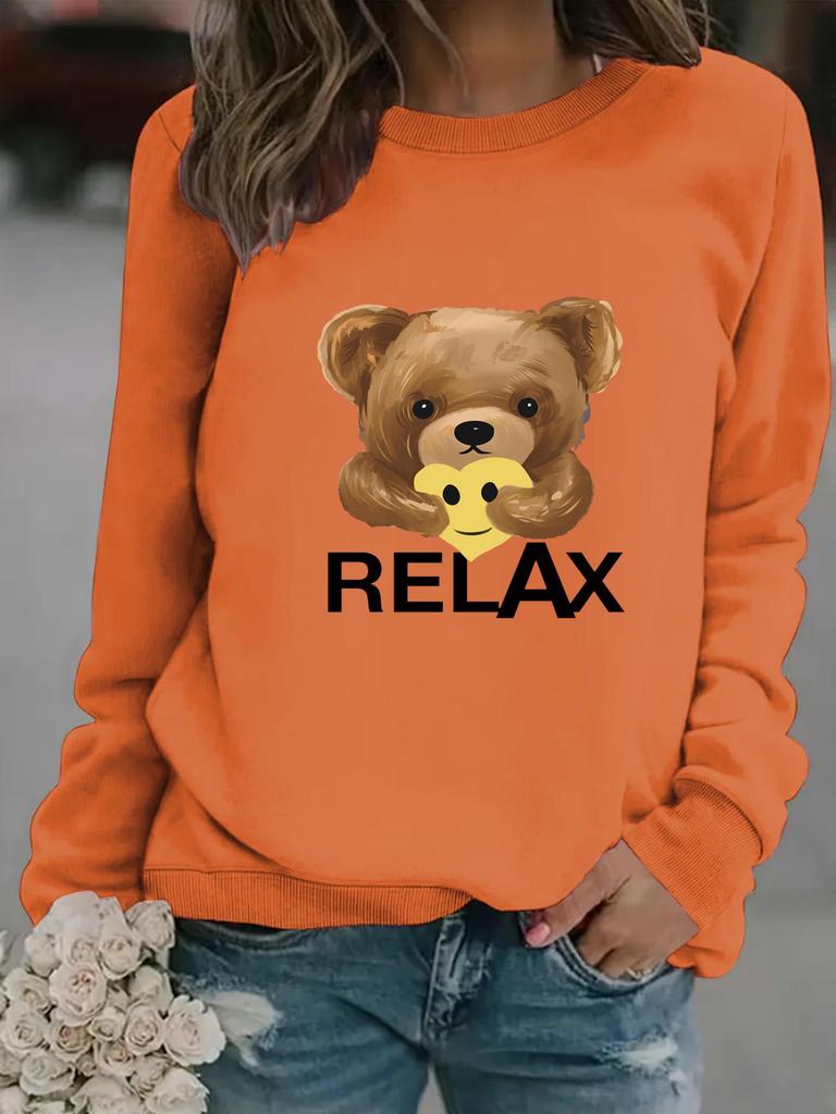 European & American Women's Casual Long-Sleeve Cartoon Bear Pullover Hoodie