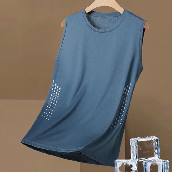 Men Vest Round Neck Sleeveless Breathable Holes Tank Tops Color Block Quick Drying Summer Ice Silk Camisole Fitness Training Activewear