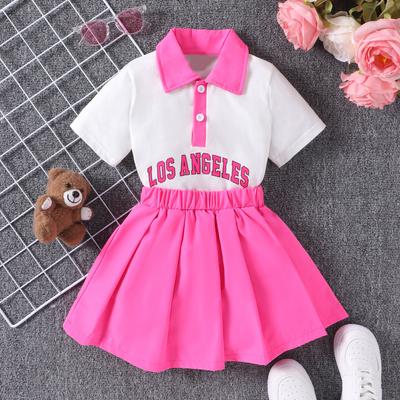 Girls Fashion Suit Spring Summer Children's Casual Lapel Top + Pleated Skirt Suit