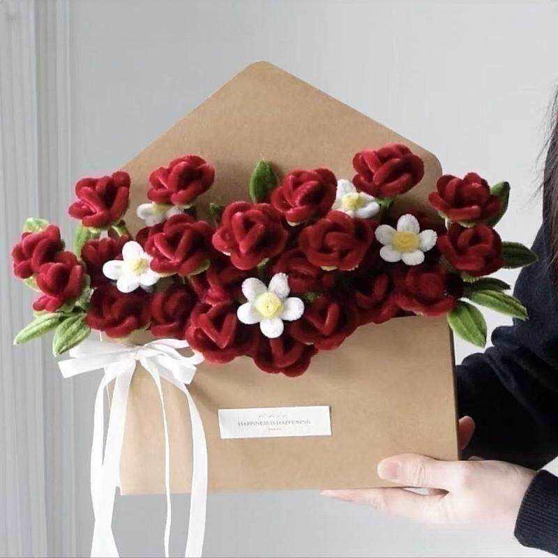 DIY Twist Tie Rose Envelope Box for Women s Day Bouquet Gift