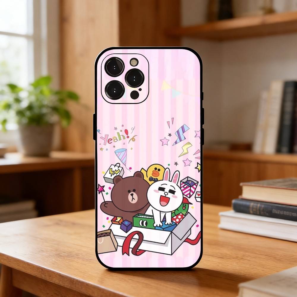 Cartoon L-LINE F-Friends Cute Brown Phone Case For iPhone17 16 15 14 13 12 11 Pro Max Plus,5G Soft Black Case