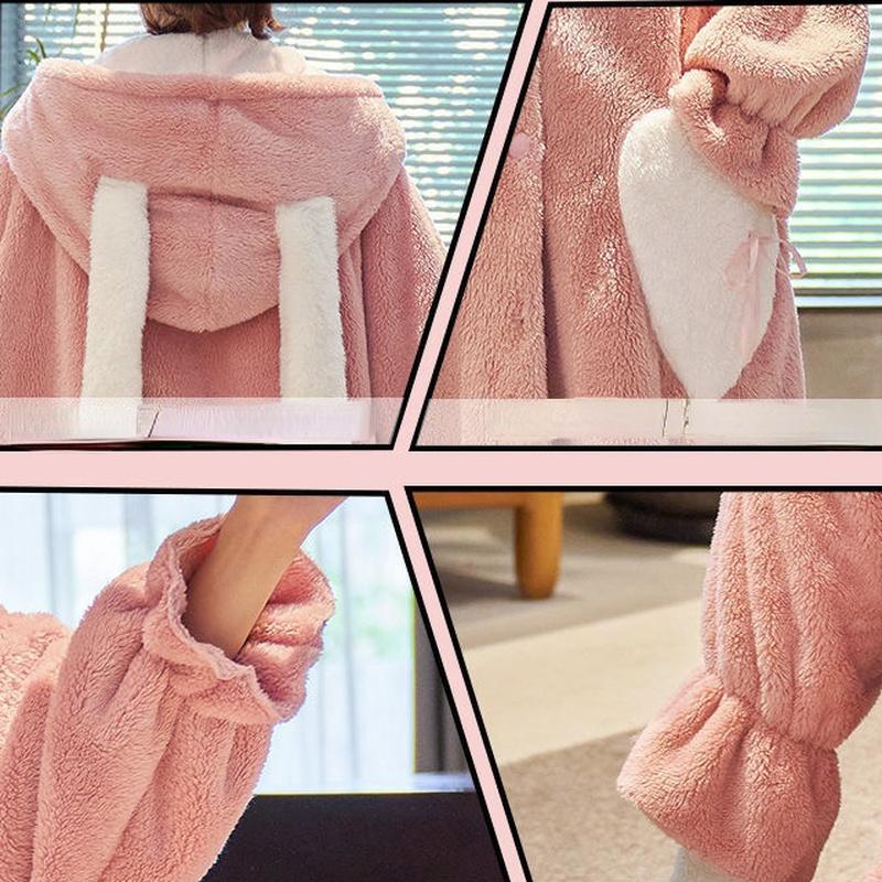 Kawaii Roben-Sets für Damen, schlicht, schick, süß, mit Kapuze, Ins, Taschen, weicher Flanell, gemütlich, dick, neueste Homewear, 2 Brustpartien