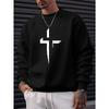 Cross Print Men's Versatile And Trendy Long Sleeve Casual Pants Outfits, Sweatshirt And Sweatpants For Spring/Fall Outdoor