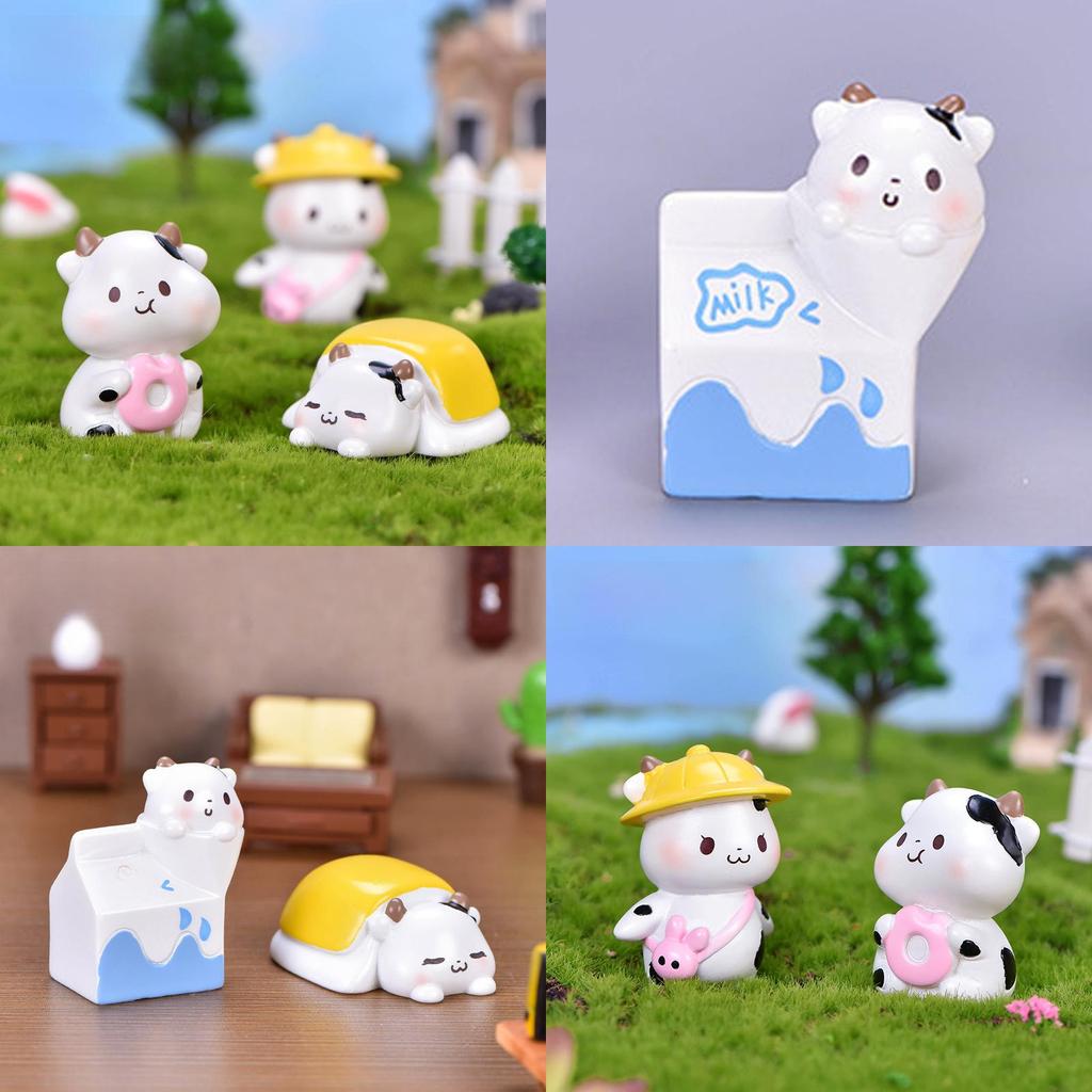 Adorable Cartoon Cow Resin Figurine For Diy Fairy Gardens And Terrariums