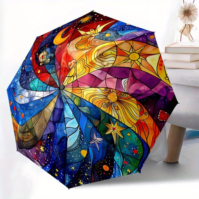 1pc Starry Whimsy Automatic Open/close Folding Compact Umbrella, 8-Rib Sturdy Canopy, Lightweight Portable, Everyday Use, Gift,088