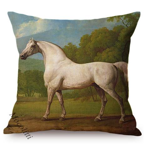 Horse Oil Painting Racehorse Mare Pattern Cushion Cover Nordic Farm Animal Design Cotton Linen Sofa Decoration Throw Pillow Case