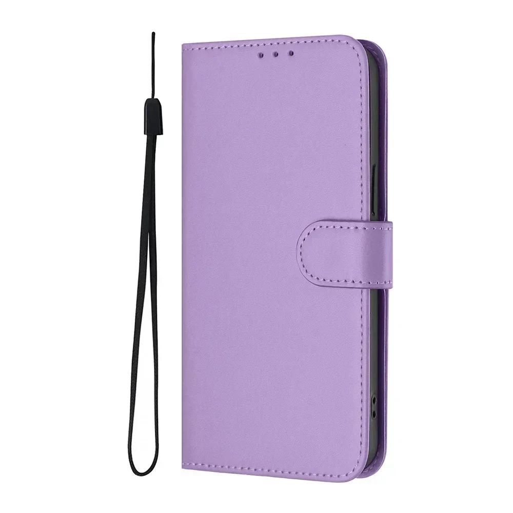 Solid Color Wallet Case for Realme 13 Pro Plus 12 GT 6 6T C67 C65 C63 C61 C55 C53 C51 Note 60 50 Card Holder Strap Phone Cover