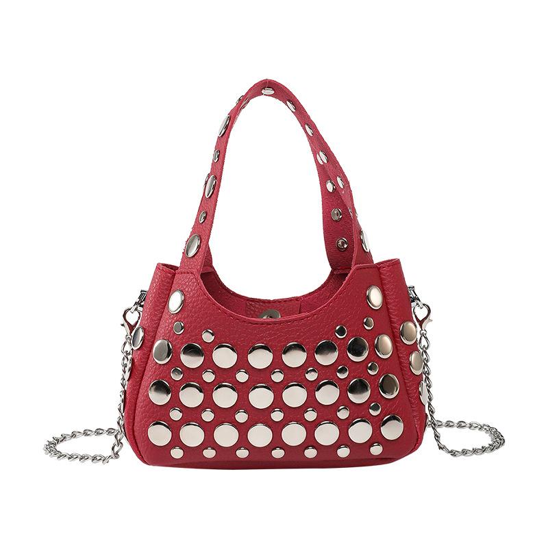 2025 Spring New Rivet Bag Korean Version of Fashion Shoulder Bag Niche Versatile Women's Trend Messenger Underarm Bag Pu
