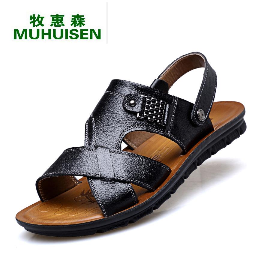 New 2025 summer men's sandals leather casual beach shoes men wear the first layer of cowhide cool slippers men's dual-use