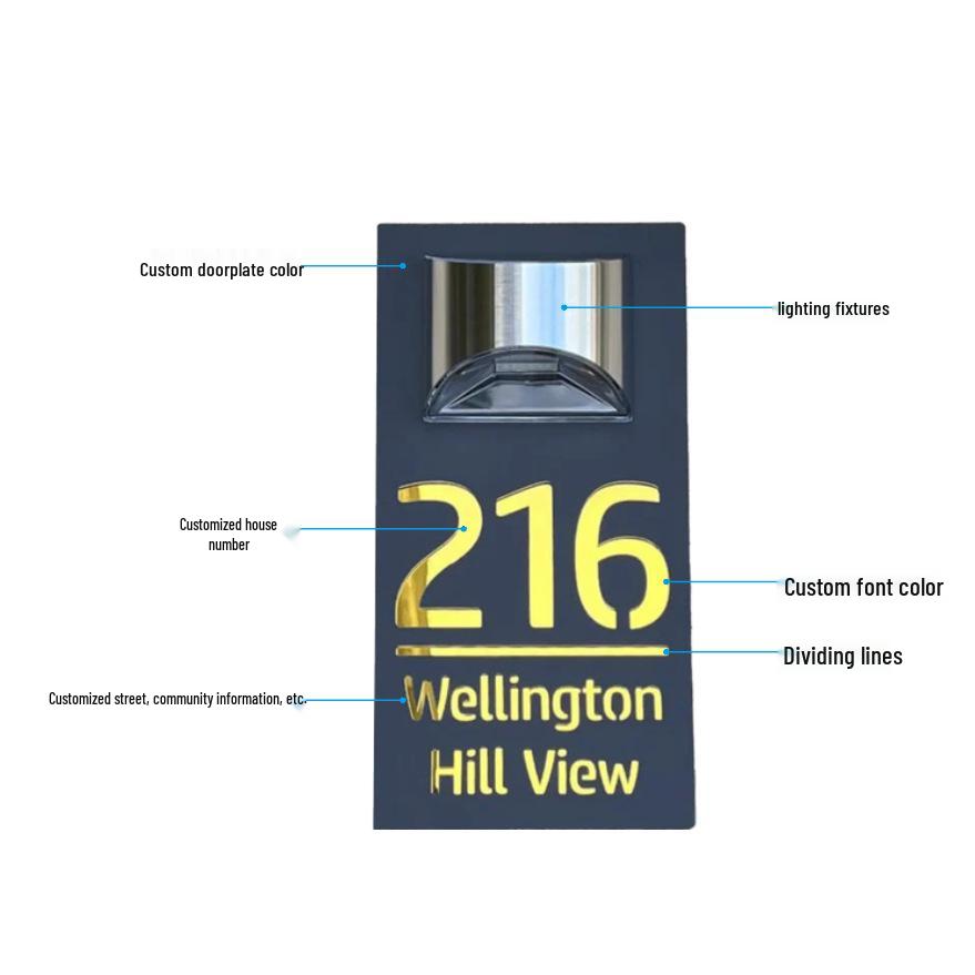 Solar-Powered Custom House Number Plaque with LED Lights