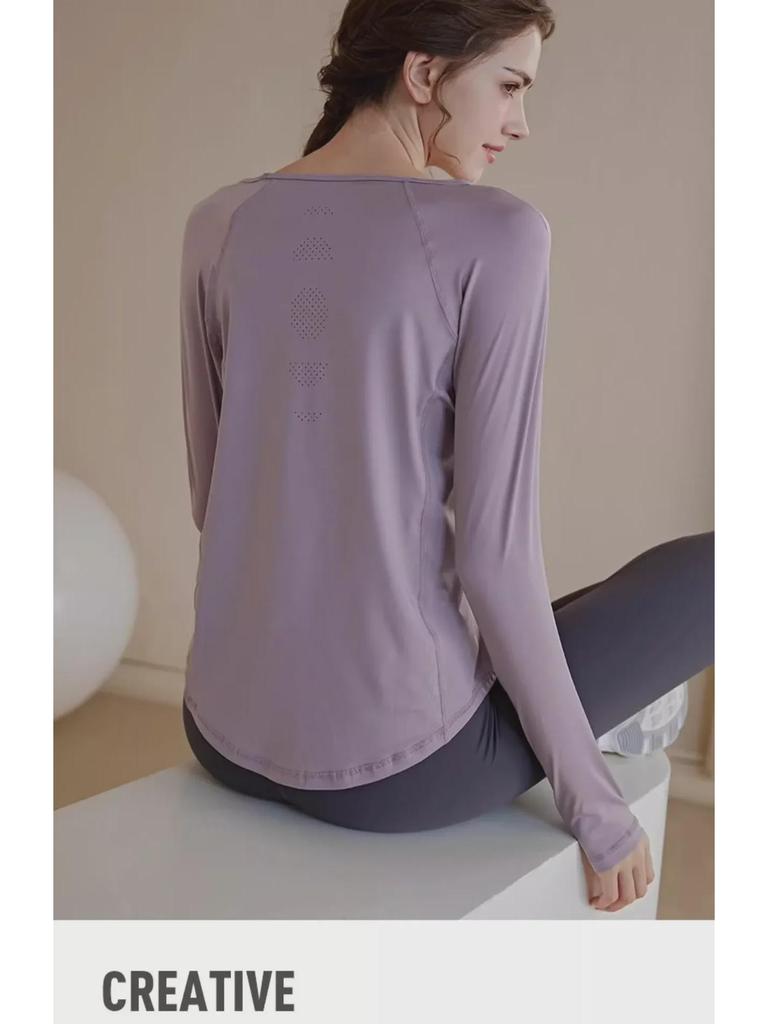 Damska koszulka sportowa z długim rękawem szybkoschnąca - Slim, oddychająca i o luźnym kroju na wiosenne bieganie na świeżym powietrzu i jogę